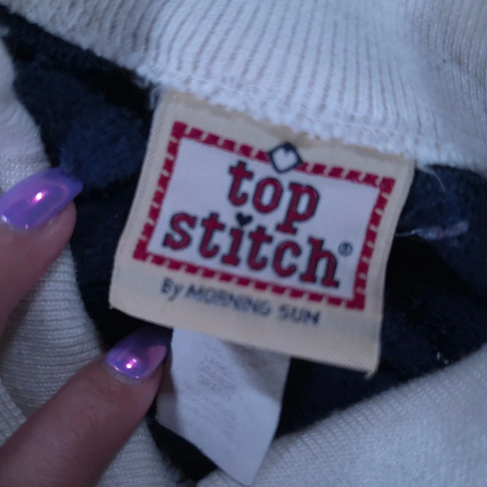 VTG Top Stitch by Morning Sun Navy Blue Cat Flower Embroidered Sweatshirt Med - Picture 6 of 7